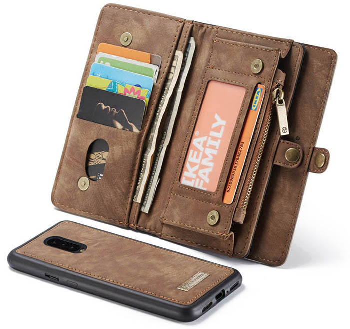 CaseMe OnePlus 7 Pro Zipper Wallet Magnetic Detachable 2 in 1 Folio Case