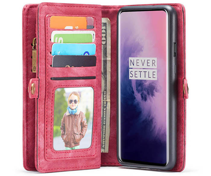 CaseMe OnePlus 7 Pro Zipper Wallet Magnetic Detachable 2 in 1 Folio Case