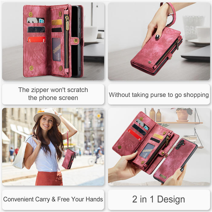 CaseMe Samsung Galaxy A13 5G Zipper Wallet Magnetic Detachable 2 in 1 Case