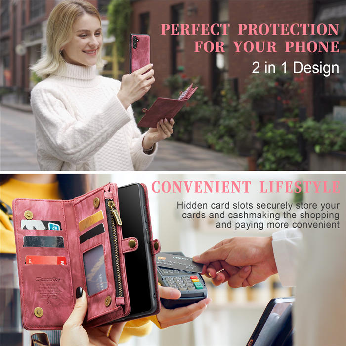 CaseMe Samsung Galaxy A13 5G Zipper Wallet Magnetic Detachable 2 in 1 Case