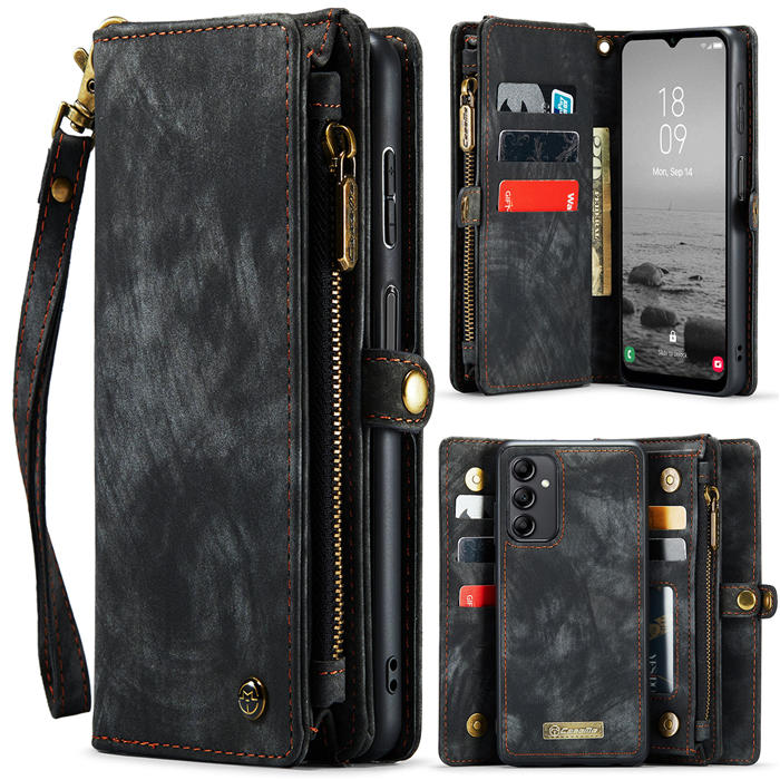 CaseMe Samsung Galaxy A14 5G Zipper Wallet Magnetic Detachable 2 in 1 Case with Wrist Strap