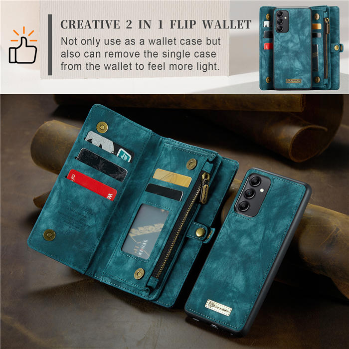 CaseMe Samsung Galaxy A14 5G Zipper Wallet Magnetic Detachable 2 in 1 Case with Wrist Strap