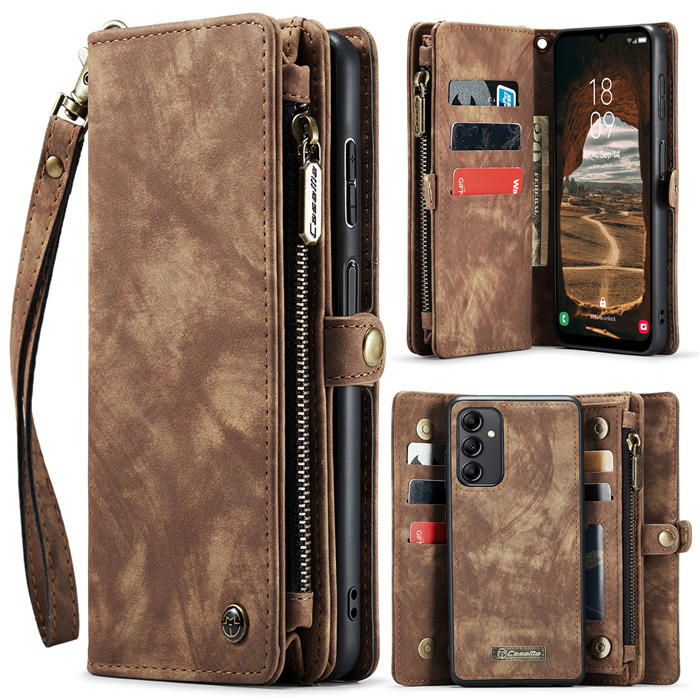 CaseMe Samsung Galaxy A14 5G Zipper Wallet Magnetic Detachable 2 in 1 Case with Wrist Strap