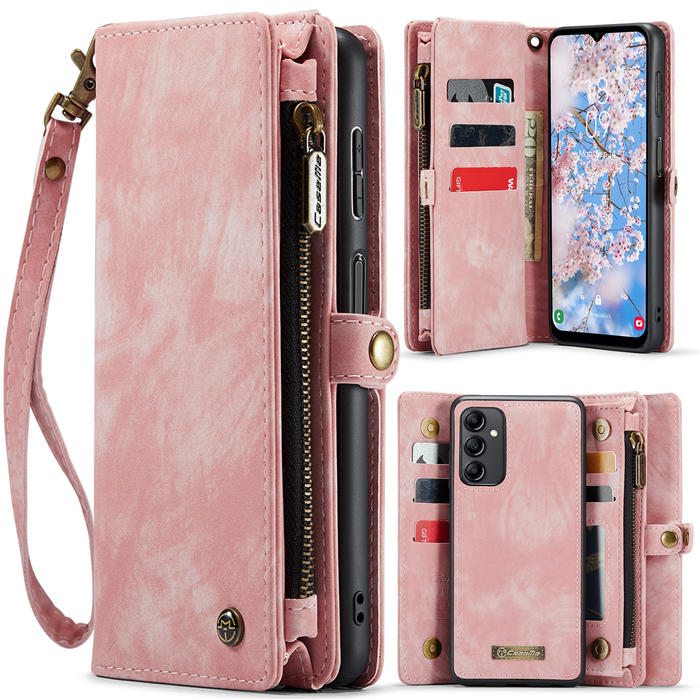 CaseMe Samsung Galaxy A14 5G Zipper Wallet Magnetic Detachable 2 in 1 Case with Wrist Strap