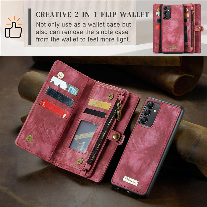 CaseMe Samsung Galaxy A14 5G Zipper Wallet Magnetic Detachable 2 in 1 Case with Wrist Strap