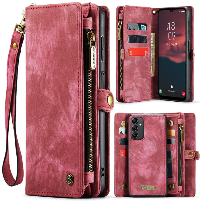 CaseMe Samsung Galaxy A14 5G Zipper Wallet Magnetic Detachable 2 in 1 Case with Wrist Strap