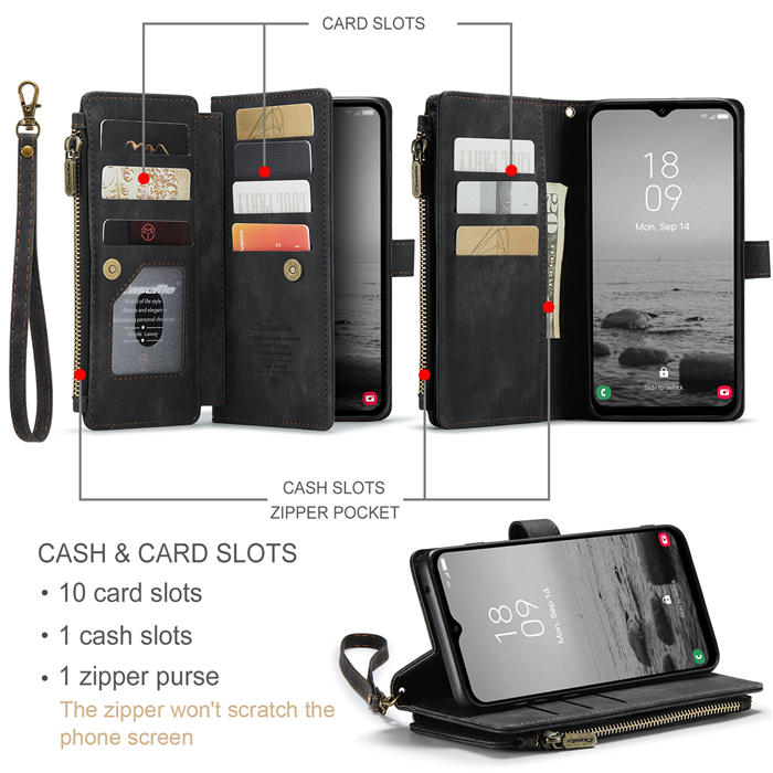CaseMe Samsung Galaxy A14 5G Wallet kickstand Magnetic Leather Case with Wrist Strap