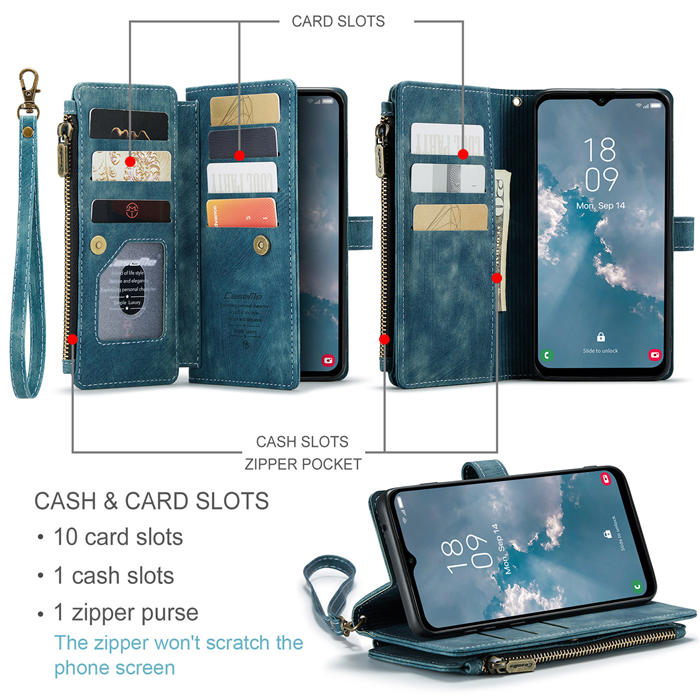 CaseMe Samsung Galaxy A14 5G Wallet kickstand Magnetic Leather Case with Wrist Strap