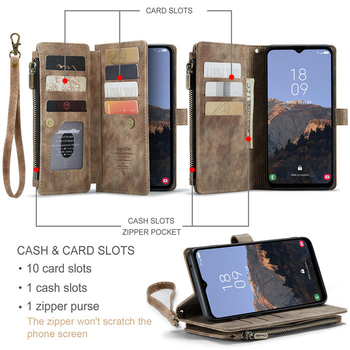 CaseMe Samsung Galaxy A14 5G Wallet kickstand Magnetic Leather Case with Wrist Strap