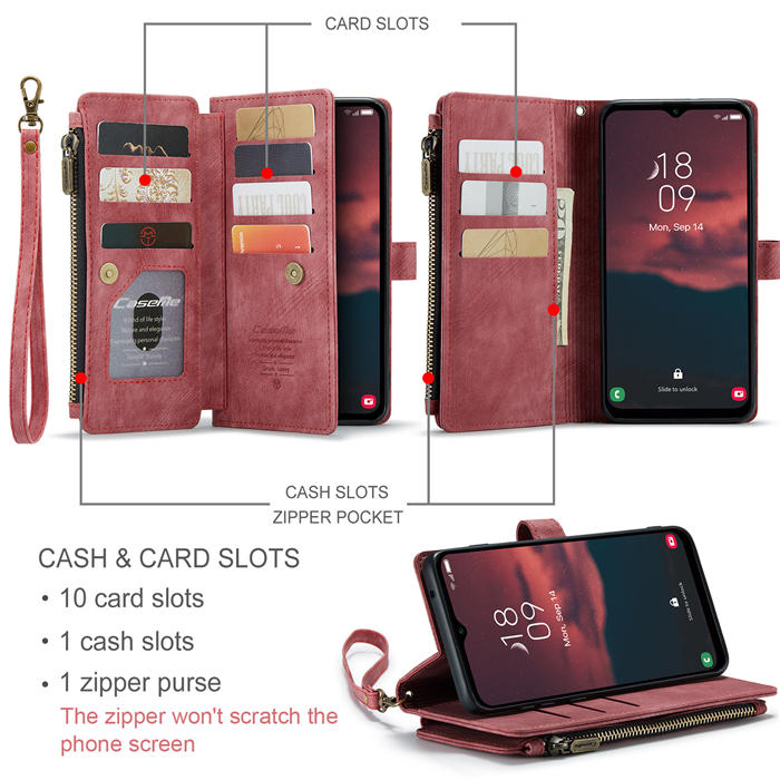 CaseMe Samsung Galaxy A14 5G Wallet kickstand Magnetic Leather Case with Wrist Strap