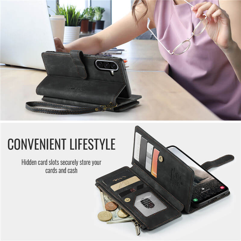 CaseMe Samsung Galaxy A17 Wallet Leather Case with Wrist Strap