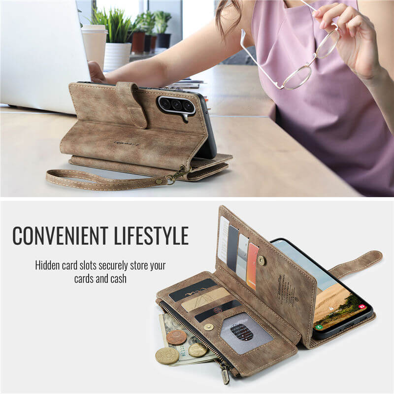 CaseMe Samsung Galaxy A17 Wallet Leather Case with Wrist Strap