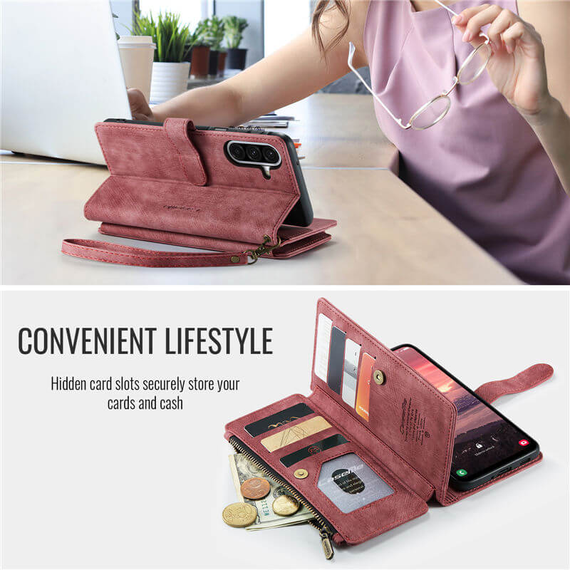 CaseMe Samsung Galaxy A17 Wallet Leather Case with Wrist Strap