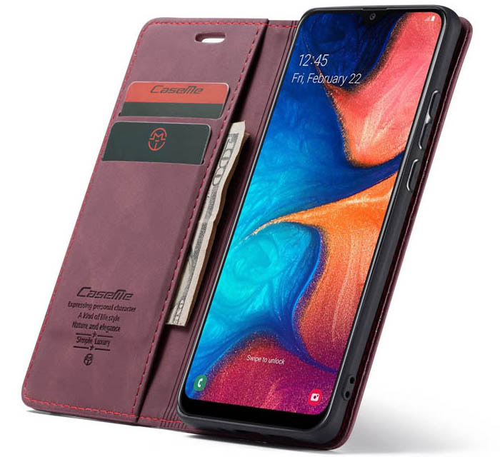 CaseMe Samsung Galaxy A20 Retro Wallet Kickstand Magnetic Flip Leather Case