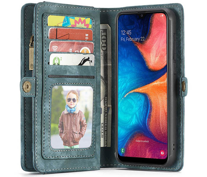 CaseMe Samsung Galaxy A20e Zipper Wallet Magnetic Detachable 2 in 1 Case