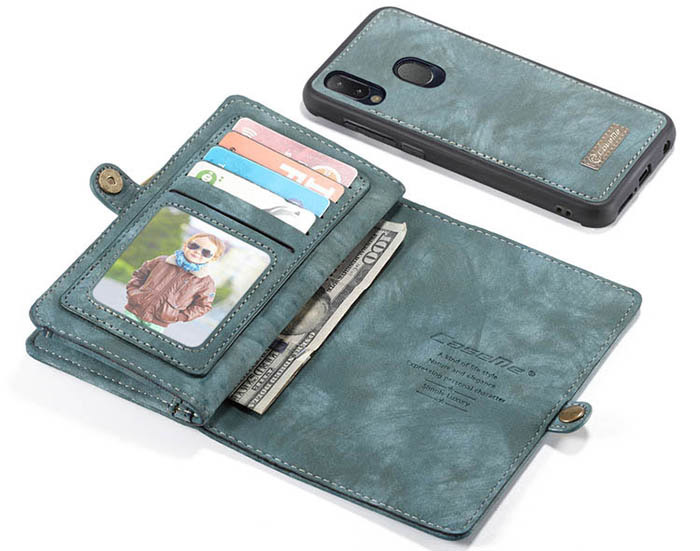 CaseMe Samsung Galaxy A20e Zipper Wallet Magnetic Detachable 2 in 1 Case