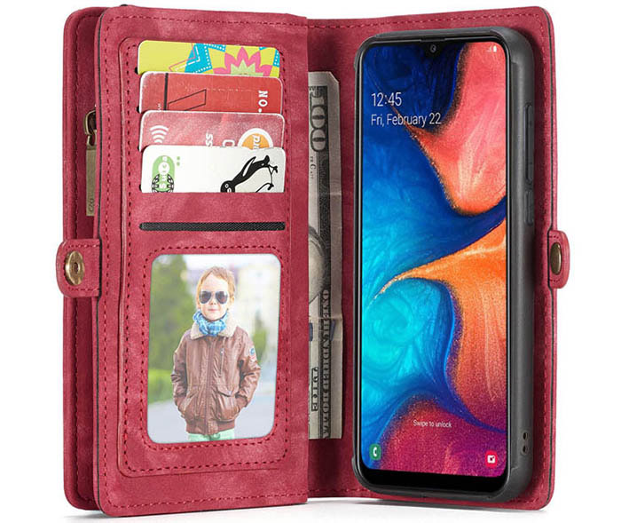 CaseMe Samsung Galaxy A20e Zipper Wallet Magnetic Detachable 2 in 1 Case