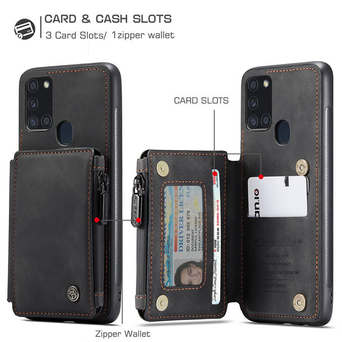 CaseMe Samsung Galaxy A21S Zipper Pocket Card Slots Case Black