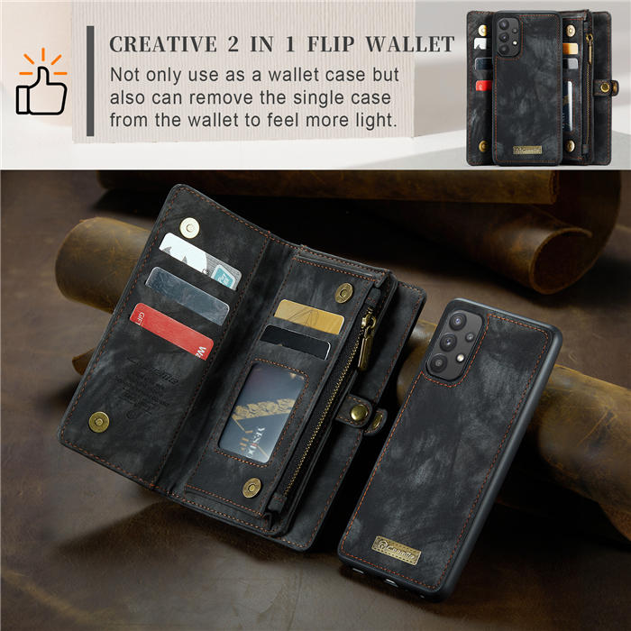 CaseMe Samsung Galaxy A32 5G Zipper Wallet Magnetic Detachable 2 in 1 Case with Wrist Strap