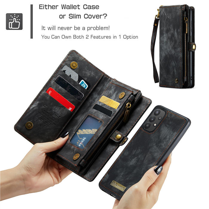 CaseMe Samsung Galaxy A32 5G Zipper Wallet Magnetic Detachable 2 in 1 Case with Wrist Strap