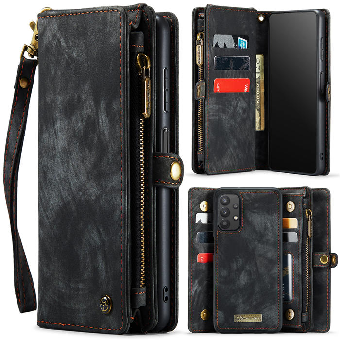 CaseMe Samsung Galaxy A32 5G Zipper Wallet Magnetic Detachable 2 in 1 Case with Wrist Strap