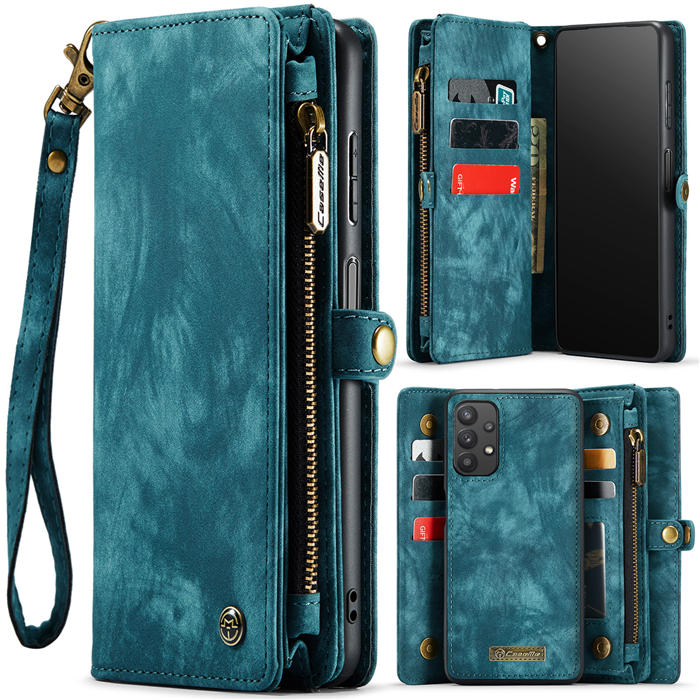 CaseMe Samsung Galaxy A32 5G Zipper Wallet Magnetic Detachable 2 in 1 Case with Wrist Strap