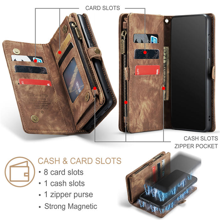 CaseMe Samsung Galaxy A32 5G Zipper Wallet Magnetic Detachable 2 in 1 Case with Wrist Strap