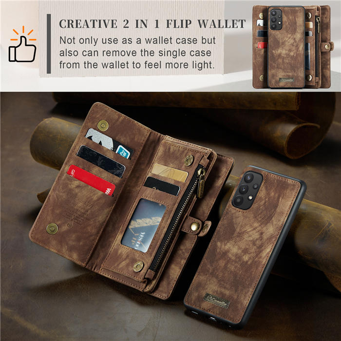 CaseMe Samsung Galaxy A32 5G Zipper Wallet Magnetic Detachable 2 in 1 Case with Wrist Strap