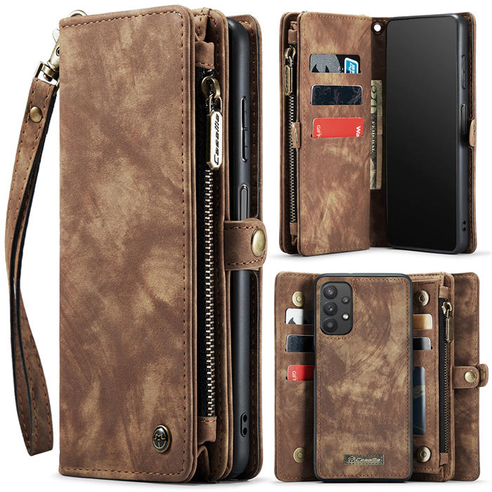 CaseMe Samsung Galaxy A32 5G Zipper Wallet Magnetic Detachable 2 in 1 Case with Wrist Strap