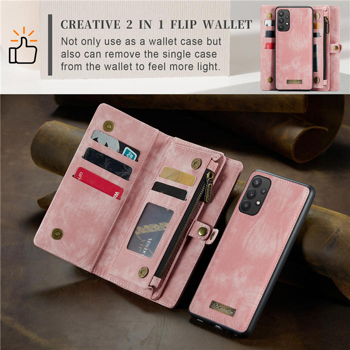 CaseMe Samsung Galaxy A32 5G Zipper Wallet Magnetic Detachable 2 in 1 Case with Wrist Strap