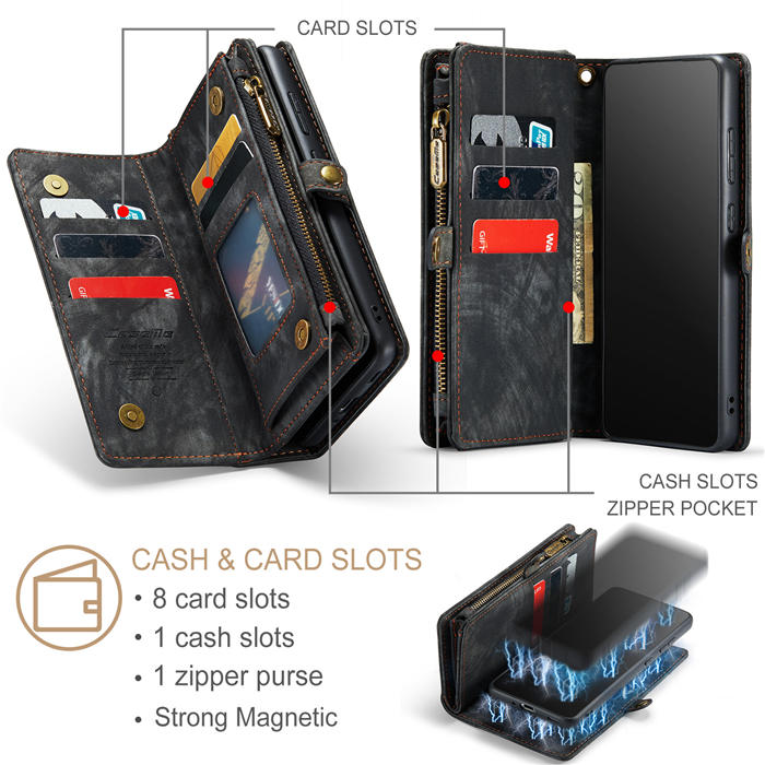 CaseMe Samsung Galaxy A33 5G Zipper Wallet Magnetic Detachable 2 in 1 Case with Wrist Strap