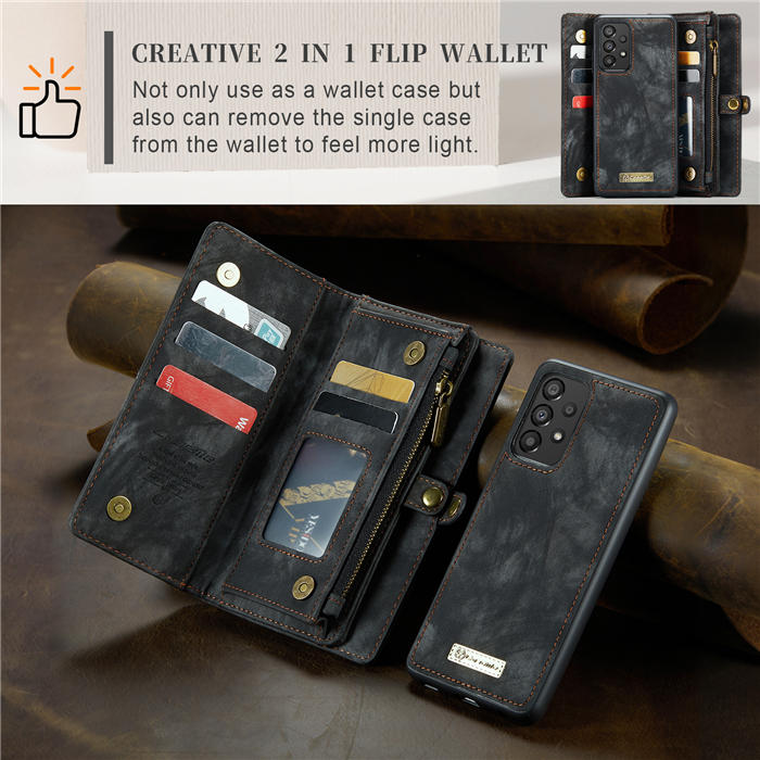 CaseMe Samsung Galaxy A33 5G Zipper Wallet Magnetic Detachable 2 in 1 Case with Wrist Strap