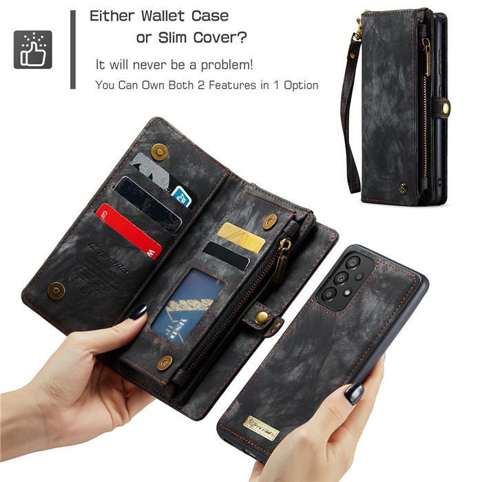 CaseMe Samsung Galaxy A33 5G Zipper Wallet Magnetic Detachable 2 in 1 Case with Wrist Strap