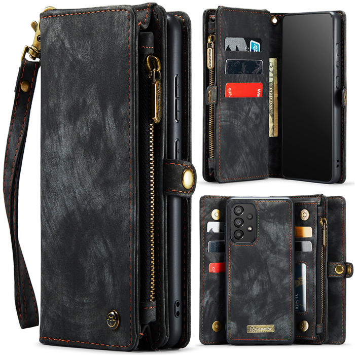 CaseMe Samsung Galaxy A33 5G Zipper Wallet Magnetic Detachable 2 in 1 Case with Wrist Strap