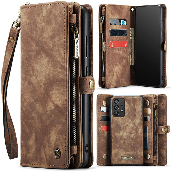 CaseMe Samsung Galaxy A33 5G Zipper Wallet Magnetic Detachable 2 in 1 Case with Wrist Strap