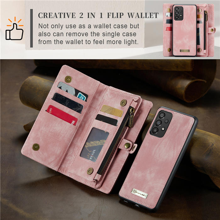 CaseMe Samsung Galaxy A33 5G Zipper Wallet Magnetic Detachable 2 in 1 Case with Wrist Strap