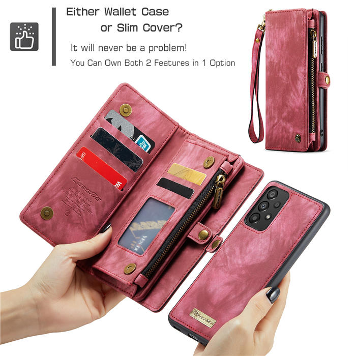 CaseMe Samsung Galaxy A33 5G Zipper Wallet Magnetic Detachable 2 in 1 Case with Wrist Strap