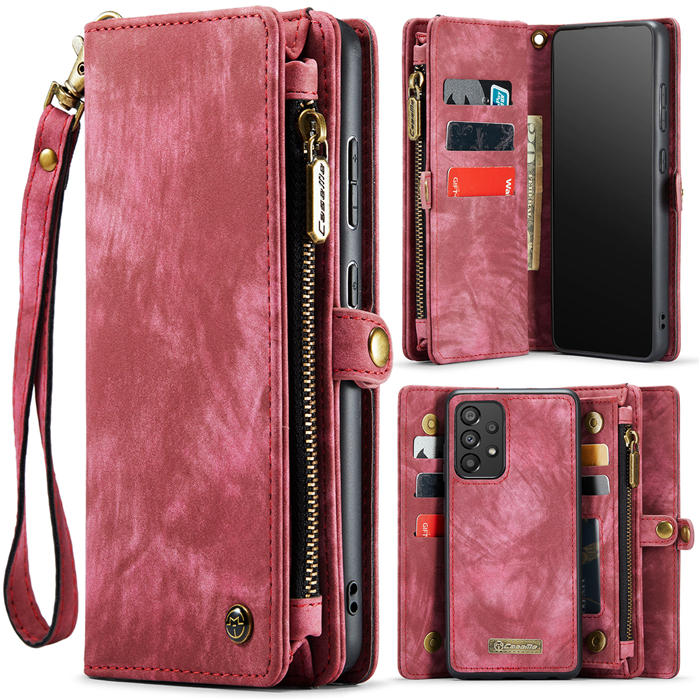 CaseMe Samsung Galaxy A33 5G Zipper Wallet Magnetic Detachable 2 in 1 Case with Wrist Strap