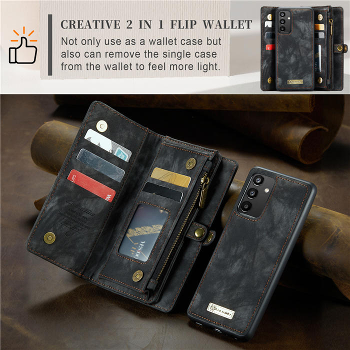 CaseMe Samsung Galaxy A34 5G Zipper Wallet Magnetic Detachable 2 in 1 Case with Wrist Strap