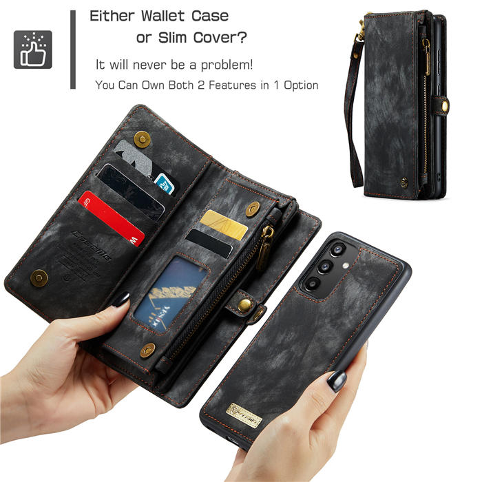 CaseMe Samsung Galaxy A34 5G Zipper Wallet Magnetic Detachable 2 in 1 Case with Wrist Strap