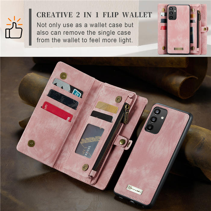 CaseMe Samsung Galaxy A34 5G Zipper Wallet Magnetic Detachable 2 in 1 Case with Wrist Strap