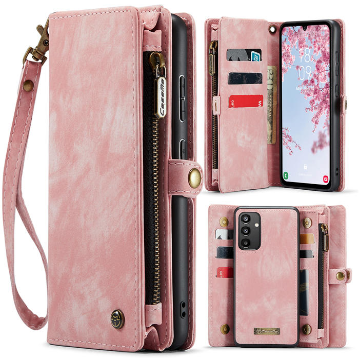 CaseMe Samsung Galaxy A34 5G Zipper Wallet Magnetic Detachable 2 in 1 Case with Wrist Strap