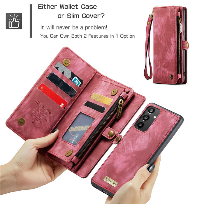 CaseMe Samsung Galaxy A34 5G Zipper Wallet Magnetic Detachable 2 in 1 Case with Wrist Strap