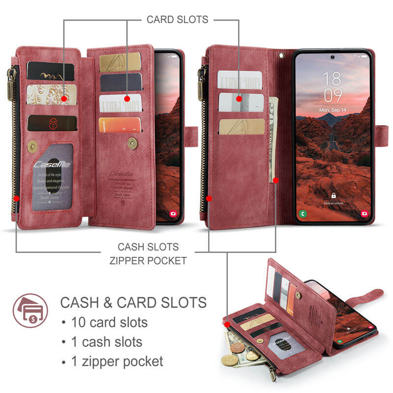 CaseMe Samsung Galaxy A37 Wallet Leather Case with Wrist Strap