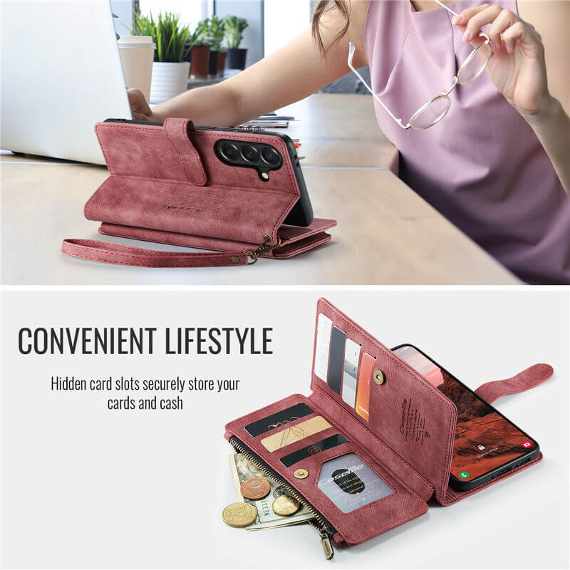 CaseMe Samsung Galaxy A37 Wallet Leather Case with Wrist Strap