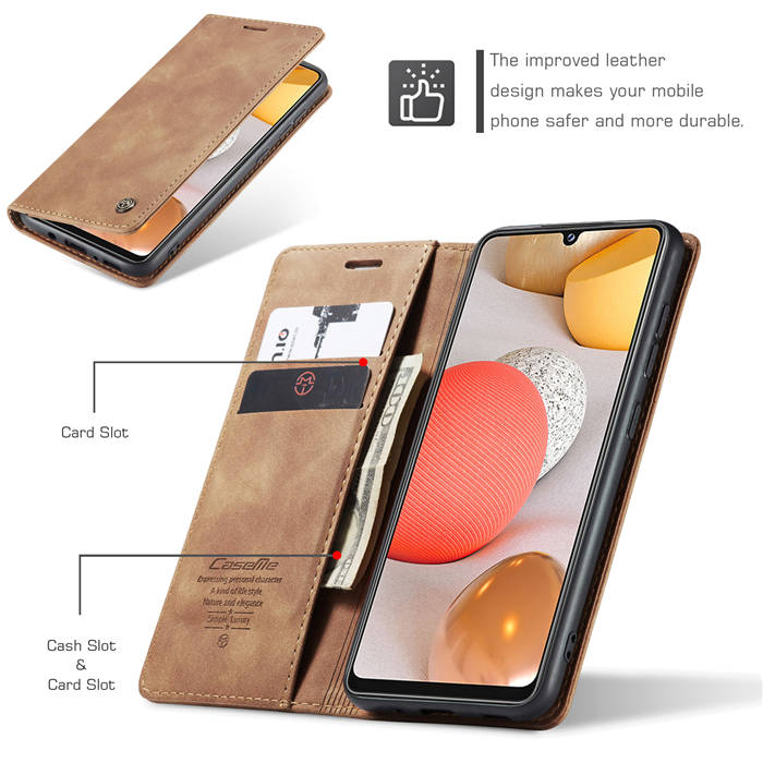 CaseMe Samsung Galaxy A42 5G Wallet Kickstand Magnetic Case Brown