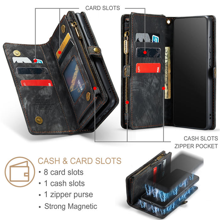 CaseMe Samsung Galaxy A50 Zipper Wallet Magnetic Detachable 2 in 1 Case with Wrist Strap