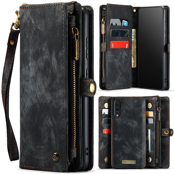 CaseMe Samsung Galaxy A50 Zipper Wallet Magnetic Detachable 2 in 1 Case with Wrist Strap