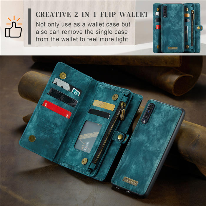 CaseMe Samsung Galaxy A50 Zipper Wallet Magnetic Detachable 2 in 1 Case with Wrist Strap