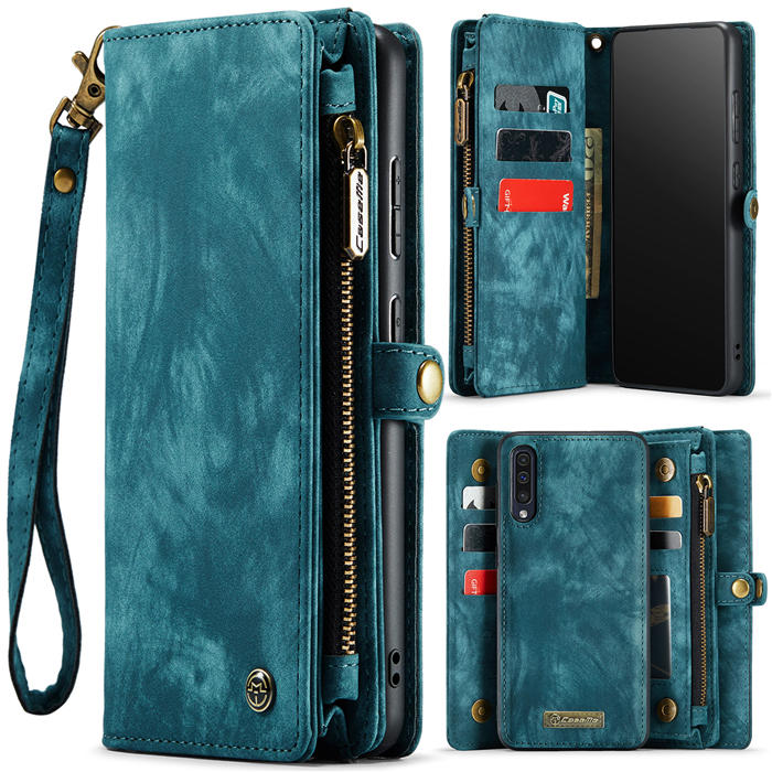CaseMe Samsung Galaxy A50 Zipper Wallet Magnetic Detachable 2 in 1 Case with Wrist Strap
